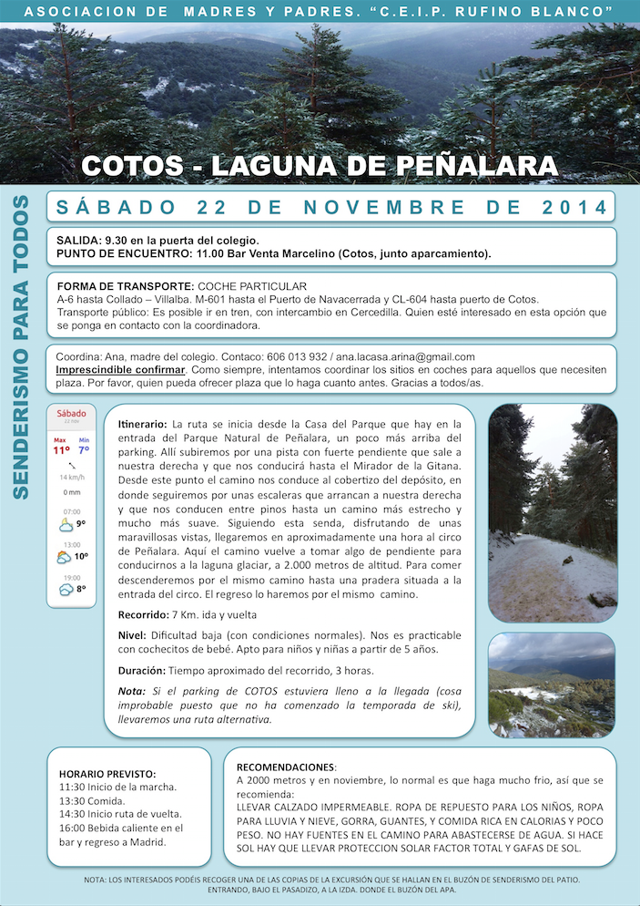 Excursión Cotos-Peñalara junto con AMPA Rufino Blanco. Domingo 22