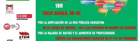 Concentración en defensa de la Escuela Pública. Frente a la consejería de Educación. Jueves 28, 18h