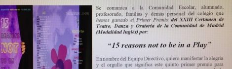 Primer premio en el XXIII certamen de teatro con "15 reasons not to be in a play"