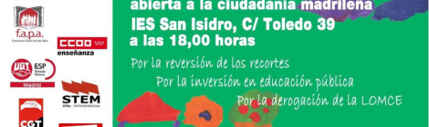 Derogación de la LOMCE. Reversión de los recortes. Inversión en educación pública. Asamblea el martes 21 de febrero