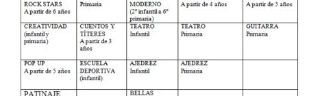 Extraescolares 2018-2019. Preinscripción junio